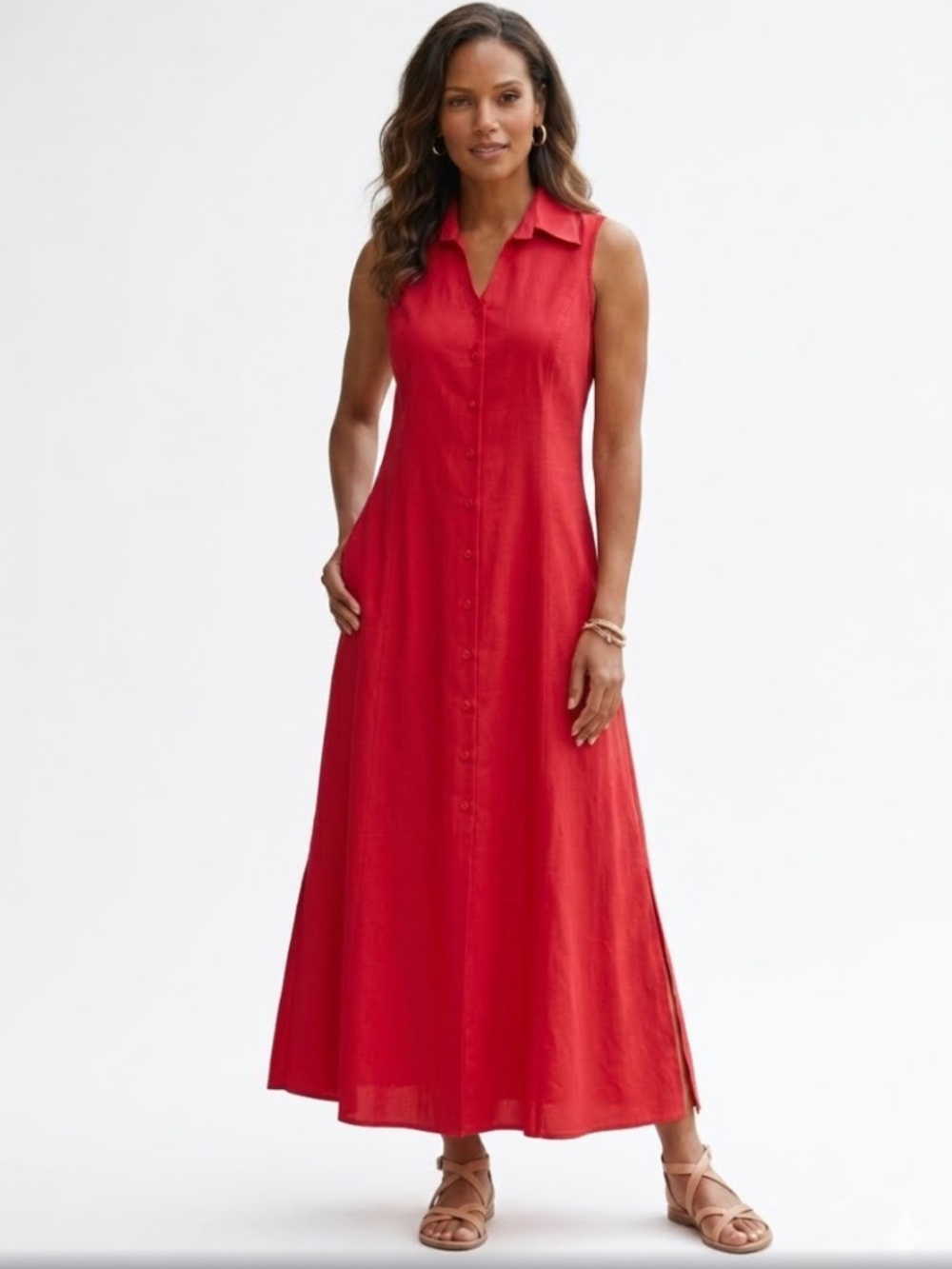 Chistopher & Banks Red Button Down Maxi Dress Sz 6